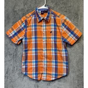 Wrangler Jeans Co Boys Orange Button Down Short Sleeve Shirt Size XL 14/16